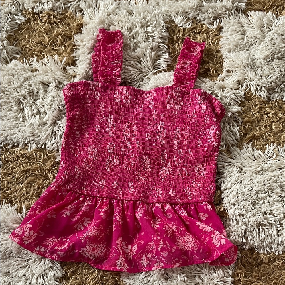 Floral Pink Womens Ruffle Tank Top
